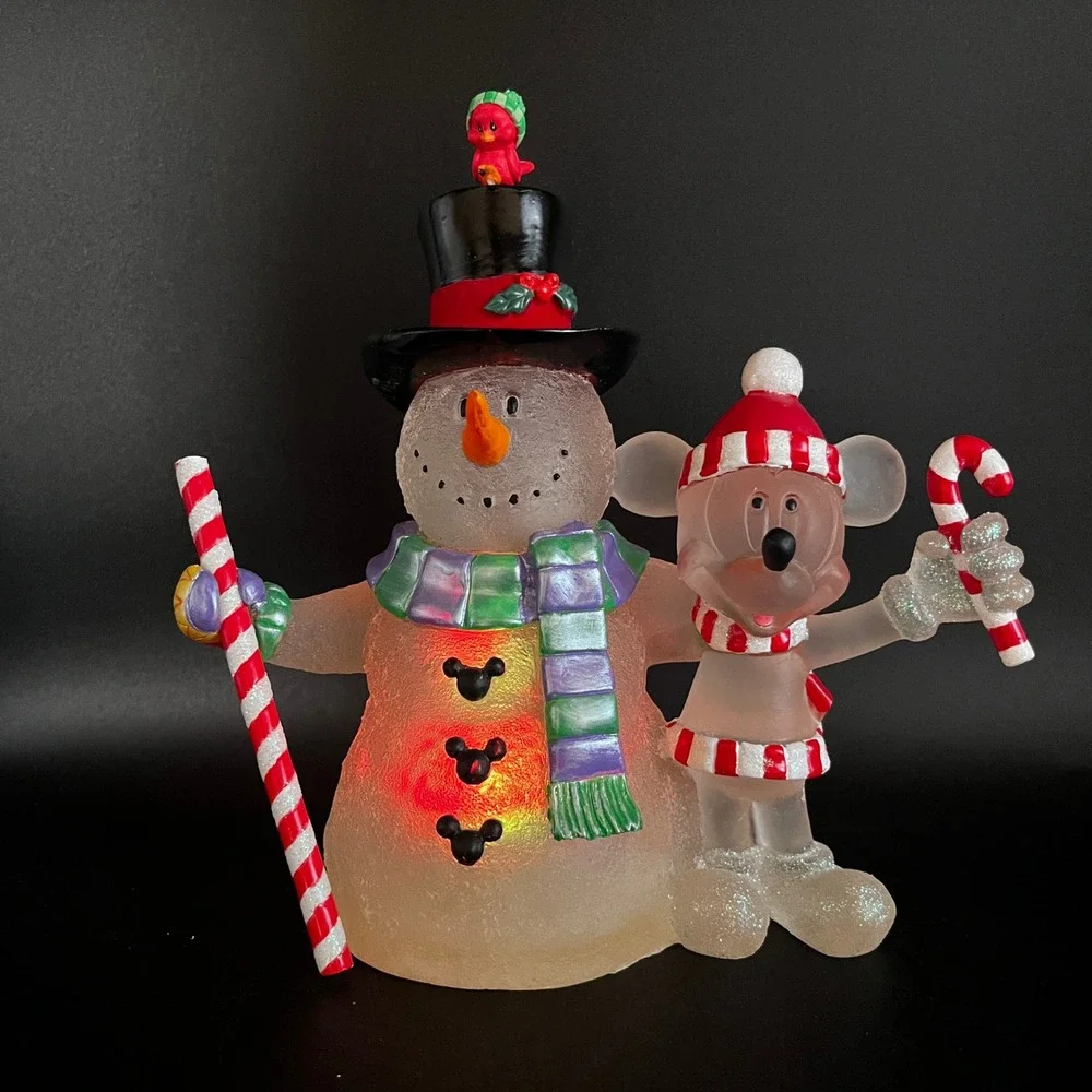 Disney Snowman Mickey Mouse Christmas Figurine Frosted Acrylic Holiday 6.75